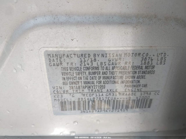 Продажа на аукционе авто 2019 Nissan Sentra S, vin: 3N1AB7AP9KY271959, номер лота: 46099056