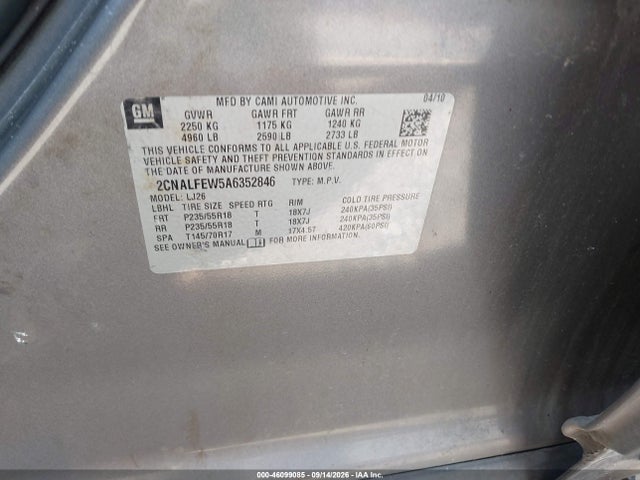 Продажа на аукционе авто 2010 Chevrolet Equinox Ltz, vin: 2CNALFEW5A6352846, номер лота: 46099085