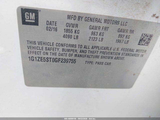 Продажа на аукционе авто 2016 Chevrolet Malibu 1lt, vin: 1G1ZE5ST0GF239755, номер лота: 46099106