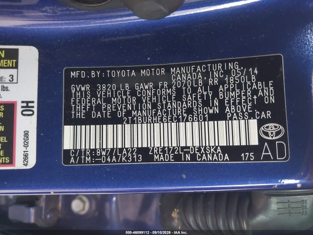 Aukcja sprzedaży 2014 Toyota Corolla S Premium, vin: 2T1BURHE6EC176601, numer aukcji: 46099112