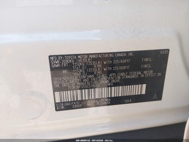 2025 Toyota Rav4 Xle მანქანა იყიდება აუქციონზე, vin: 2T3P1RFV5SC516552, აუქციონის ნომერი: 46099125