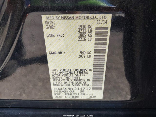Продажа на аукционе авто 2015 Nissan Altima 2.5 S, vin: 1N4AL3AP9FC214717, номер лота: 46099129