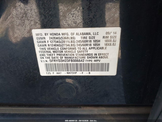 Продажа на аукционе авто 2015 Acura Mdx, vin: 5FRYD3H23FB006642, номер лота: 46099130