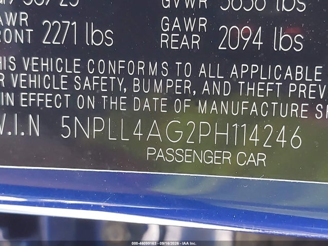 Aukcja sprzedaży 2023 Hyundai Elantra Se, vin: 5NPLL4AG2PH114246, numer aukcji: 46099163