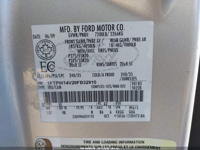 Продаж на аукціоні авто 2009 Ford F-150 Fx4/king Ranch/lariat/platinum/xl/xlt, vin: 1FTPW14V29FB32910, номер лоту: 46099165
