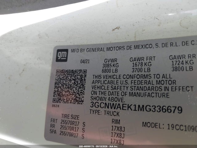 3GCNWAEK1MG336679 Chevrolet Silverado 1500 2wd Long Bed Wt
