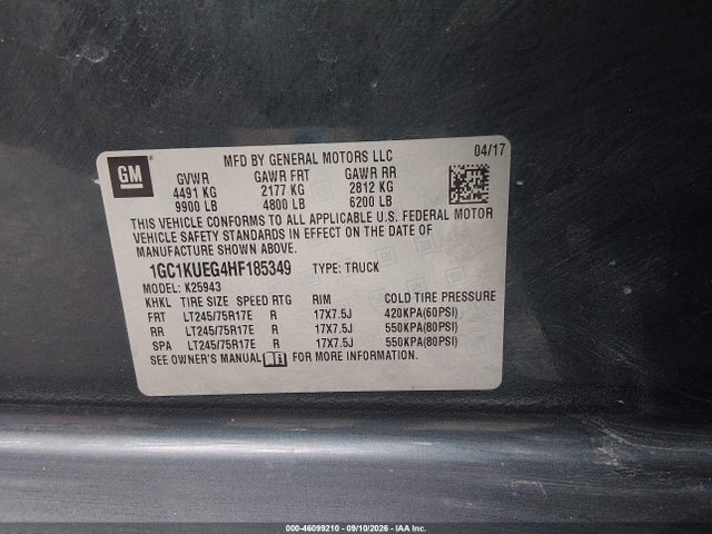 Aukcja sprzedaży 2017 Chevrolet Silverado 2500hd Wt, vin: 1GC1KUEG4HF185349, numer aukcji: 46099210