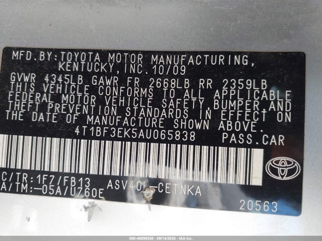 Aukcja sprzedaży 2010 Toyota Camry Le, vin: 4T1BF3EK5AU065838, numer aukcji: 46099258