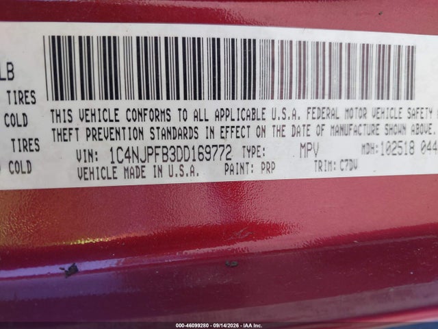 Продаж на аукціоні авто 2013 Jeep Patriot Latitude, vin: 1C4NJPFB3DD169772, номер лоту: 46099280