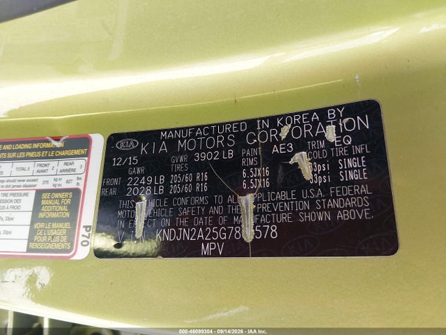 Aukcja sprzedaży 2016 Kia Soul, vin: KNDJN2A25G7861578, numer aukcji: 46099304