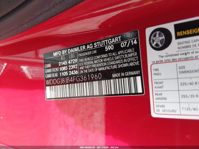 46099350 :رقم المزاد ، WDDGJ8JB4FG361960 vin ، 2015 Mercedes-benz C 350 Sport 4matic مزاد بيع
