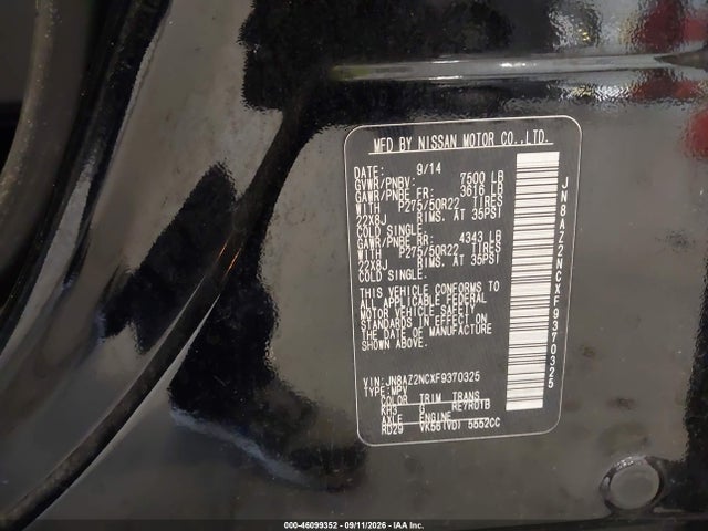 Aukcja sprzedaży 2015 Infiniti Qx80, vin: JN8AZ2NCXF9370325, numer aukcji: 46099352