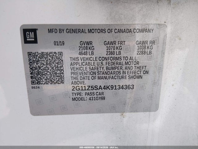 Aukcja sprzedaży 2019 Chevrolet Impala Lt, vin: 2G11Z5SA4K9134363, numer aukcji: 46099356