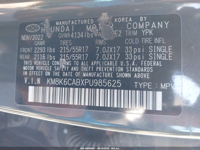 2023 Hyundai Kona Sel მანქანა იყიდება აუქციონზე, vin: KM8K6CABXPU985625, აუქციონის ნომერი: 46099407