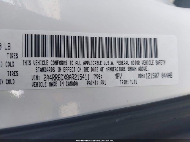46099414 :رقم المزاد ، 2A4RR6DX8AR215411 vin ، 2010 Chrysler Town & Country Limited مزاد بيع