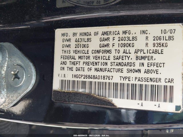 Продажа на аукционе авто 2008 Honda Accord 2.4 Ex-l, vin: 1HGCP26848A018767, номер лота: 46099435