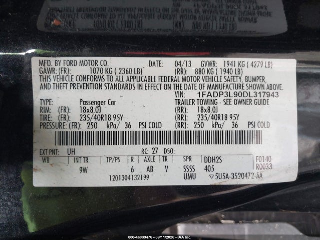 Продажа на аукционе авто 2013 Ford Focus St, vin: 1FADP3L90DL317943, номер лота: 46099476