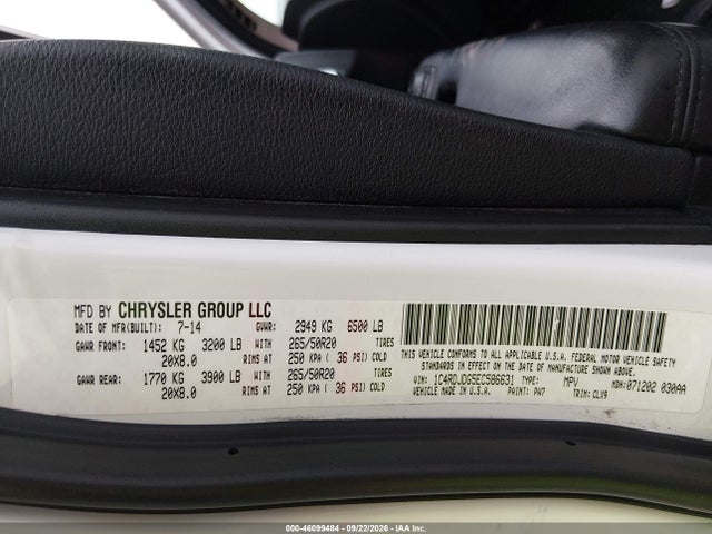 2014 Dodge Durango Limited მანქანა იყიდება აუქციონზე, vin: 1C4RDJDG5EC586631, აუქციონის ნომერი: 46099484