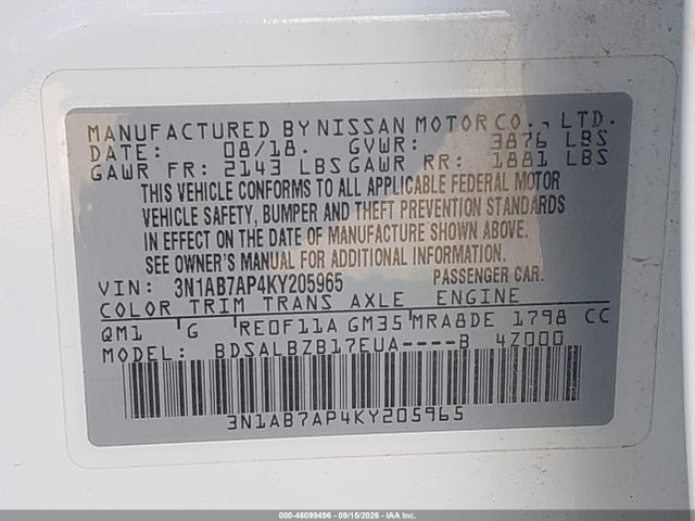3N1AB7AP4KY205965 Nissan SENTRA S