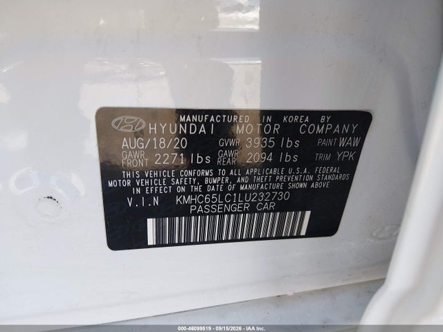 Продажа на аукционе авто 2020 Hyundai Ioniq Hybrid Blue, vin: KMHC65LC1LU232730, номер лота: 46099519