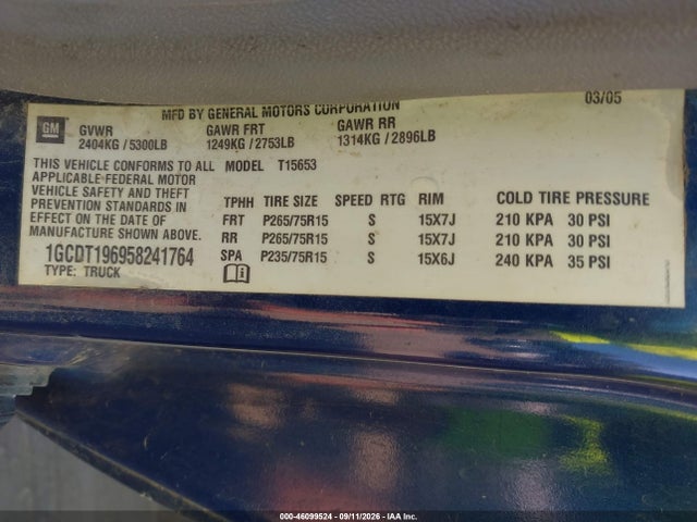 Продаж на аукціоні авто 2005 Chevrolet Colorado, vin: 1GCDT196958241764, номер лоту: 46099524