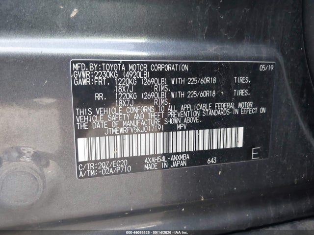 Aukcja sprzedaży 2019 Toyota Rav4 Hybrid Xse, vin: JTMEWRFV5KJ017191, numer aukcji: 46099525