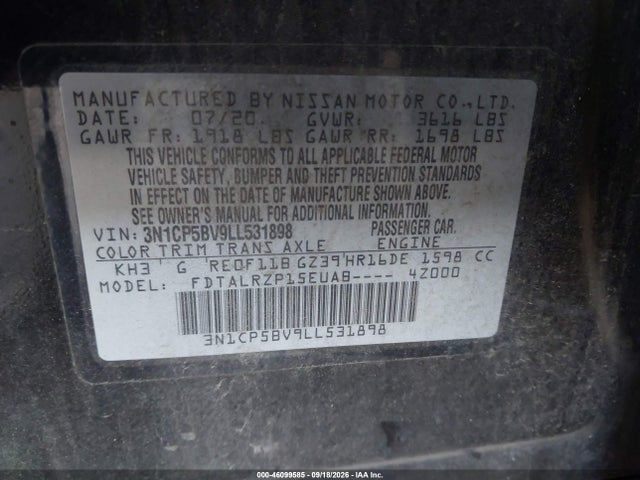 Продаж на аукціоні авто 2020 Nissan Kicks S Xtronic Cvt, vin: 3N1CP5BV9LL531898, номер лоту: 46099585
