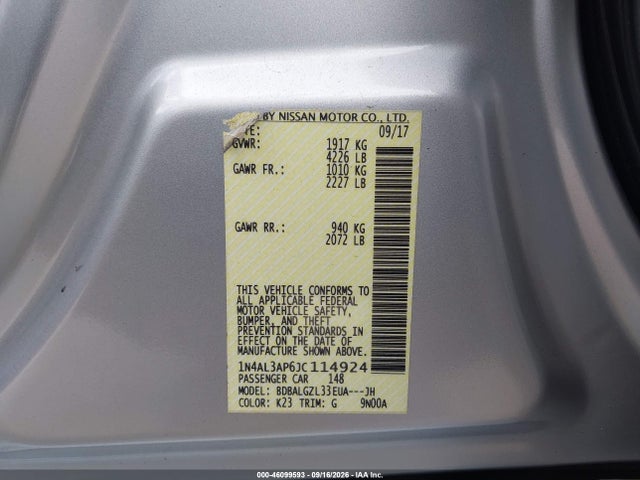 Продажа на аукционе авто 2018 Nissan Altima 2.5 S, vin: 1N4AL3AP6JC114924, номер лота: 46099593