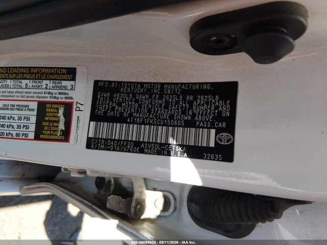 Продажа на аукционе авто 2012 Toyota Camry Se, vin: 4T1BF1FK5CU150605, номер лота: 46099604