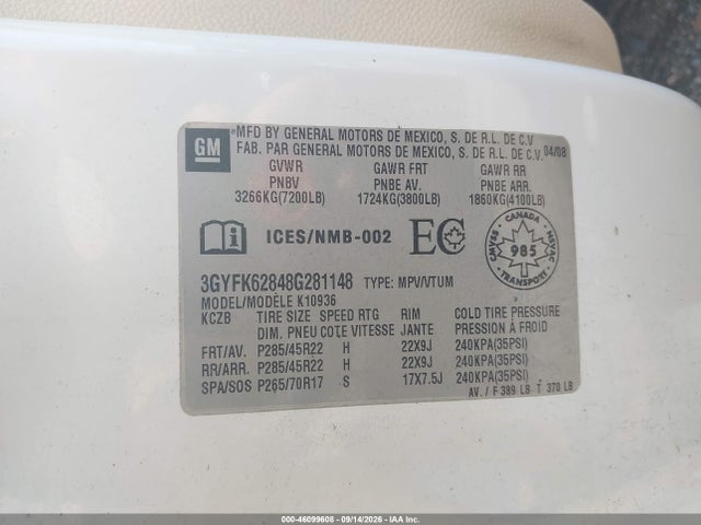 Продажа на аукционе авто 2008 Cadillac Escalade Ext Standard, vin: 3GYFK62848G281148, номер лота: 46099608
