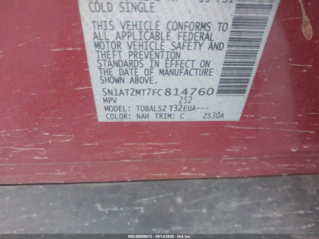 2015 Nissan Rogue S/sl/sv მანქანა იყიდება აუქციონზე, vin: 5N1AT2MT7FC814760, აუქციონის ნომერი: 46099615