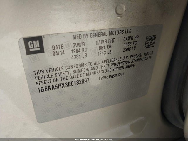 46099616 :رقم المزاد ، 1G6AA5RX3E0182897 vin ، 2014 Cadillac Ats Standard مزاد بيع