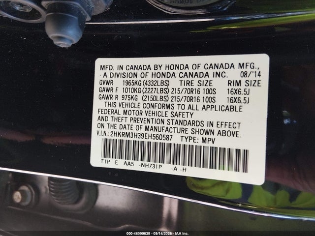 Honda CR-V LX 2014 2HKRM3H39EH560587 Image 9