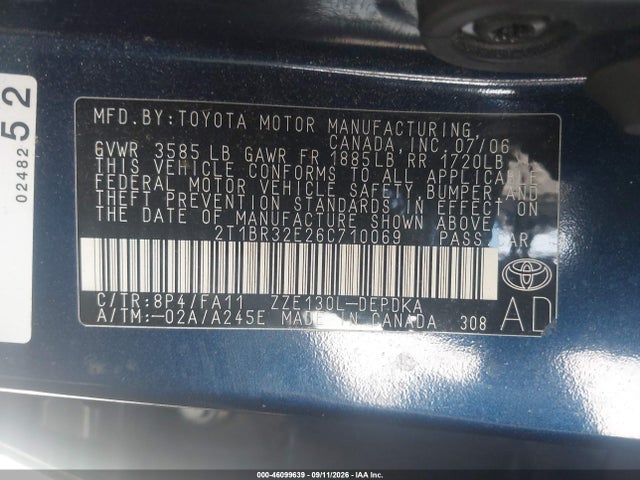 Auction sale of the 2006 Toyota Corolla Ce, vin: 2T1BR32E26C710069, lot number: 46099639