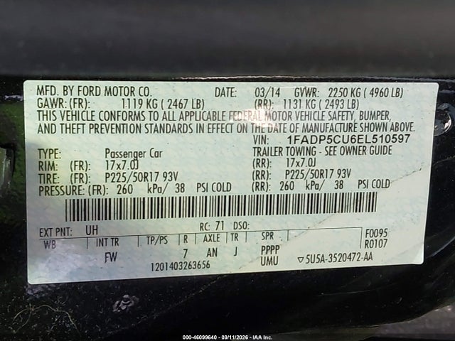 Продаж на аукціоні авто 2014 Ford C-max Energi Sel, vin: 1FADP5CU6EL510597, номер лоту: 46099640