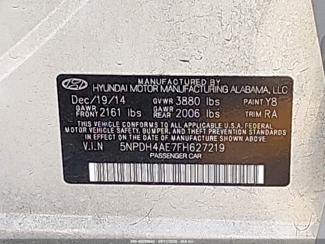 Продажа на аукционе авто 2015 Hyundai Elantra Se, vin: 5NPDH4AE7FH627219, номер лота: 46099642