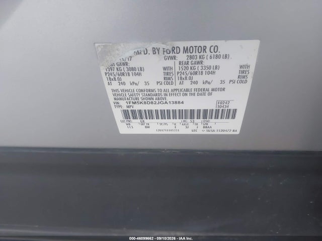 Продаж на аукціоні авто 2018 Ford Explorer Xlt, vin: 1FM5K8D82JGA13884, номер лоту: 46099662