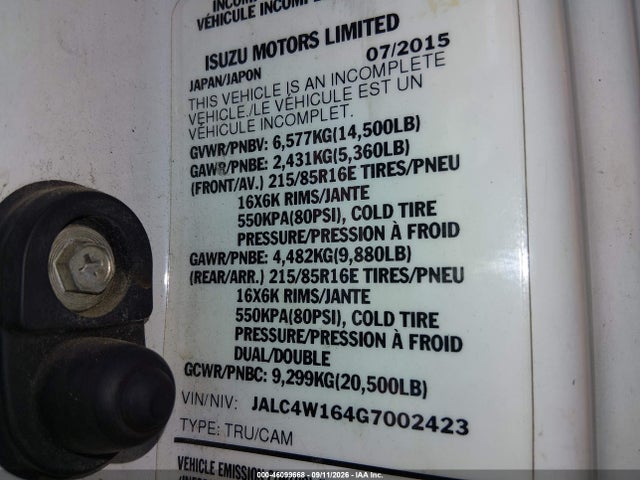 Продажа на аукционе авто 2016 Isuzu Npr Dsl Reg At, vin: JALC4W164G7002423, номер лота: 46099668