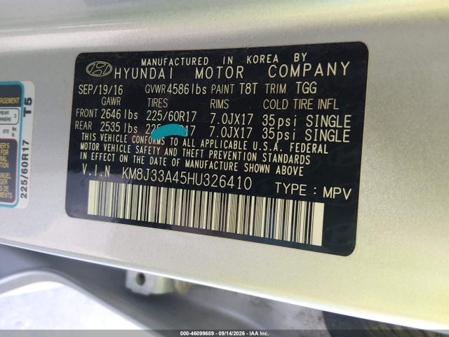 Продажа на аукционе авто 2017 Hyundai Tucson Se, vin: KM8J33A45HU326410, номер лота: 46099689