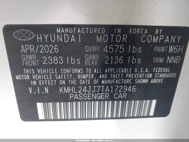 Продаж на аукціоні авто 2026 Hyundai Sonata Hybrid Blue, vin: KMHL24JJ7TA172946, номер лоту: 46099697