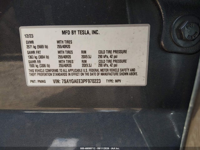 7SAYGAEE3PF970223 Tesla Model Y Awd/long Range Dual Motor All-wheel Drive