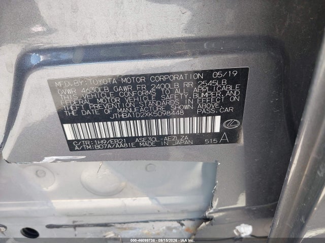 Aukcja sprzedaży 2019 Lexus Is 300, vin: JTHBA1D2XK5098448, numer aukcji: 46099738