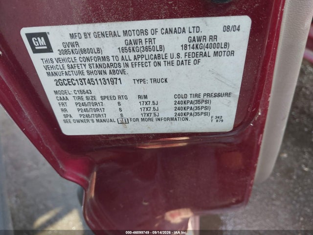 Aukcja sprzedaży 2005 Chevrolet Silverado 1500 Ls, vin: 2GCEC13T451131971, numer aukcji: 46099749