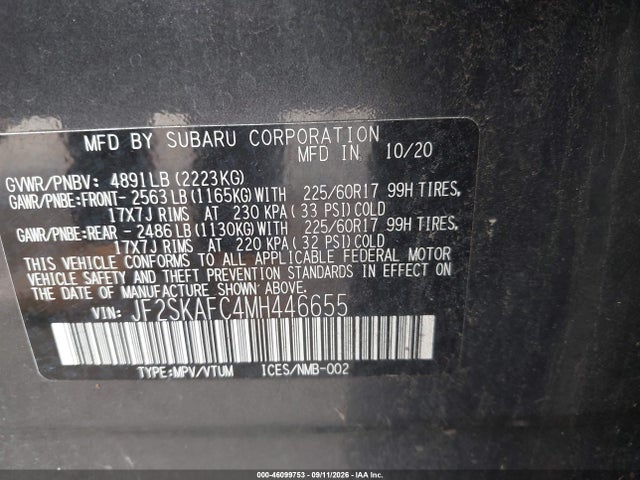 Продажа на аукционе авто 2021 Subaru Forester Premium, vin: JF2SKAFC4MH446655, номер лота: 46099753