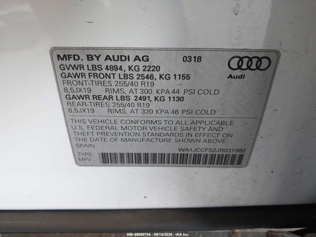 Продажа на аукционе авто 2018 Audi Q3 2.0t Premium/2.0t Sport Premium, vin: WA1JCCFS2JR031960, номер лота: 46099754
