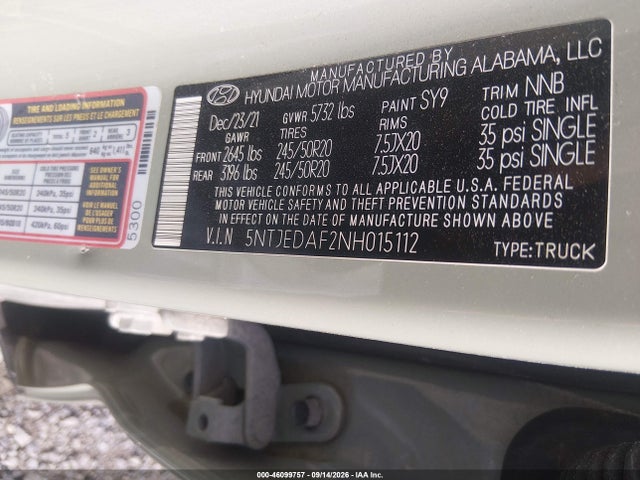 Продаж на аукціоні авто 2022 Hyundai Santa Cruz Limited, vin: 5NTJEDAF2NH015112, номер лоту: 46099757