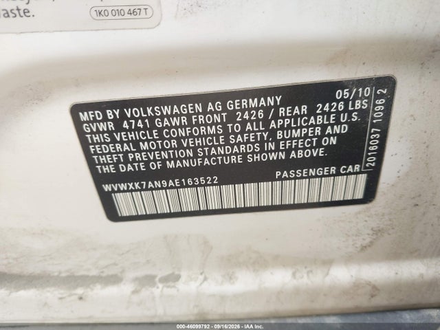 Aukcja sprzedaży 2010 Volkswagen Passat Komfort, vin: WVWXK7AN9AE163522, numer aukcji: 46099792