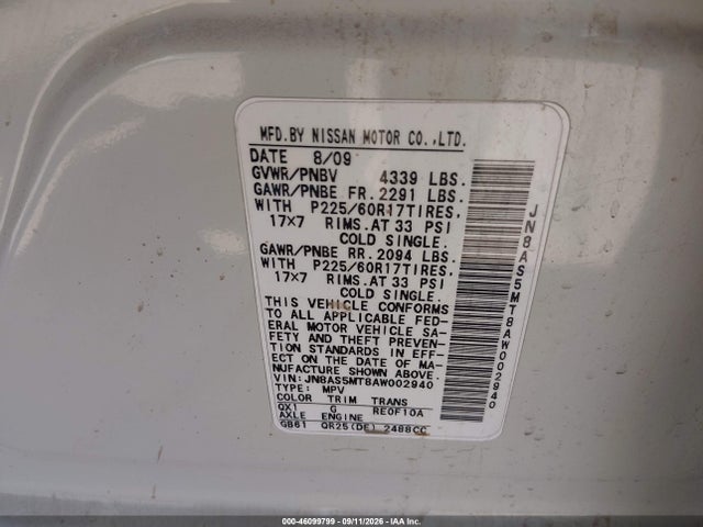 Продажа на аукционе авто 2010 Nissan Rogue Sl, vin: JN8AS5MT8AW002940, номер лота: 46099799