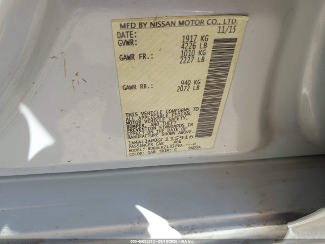 2016 Nissan Altima 2.5 Sv მანქანა იყიდება აუქციონზე, vin: 1N4AL3AP0GC115916, აუქციონის ნომერი: 46099813