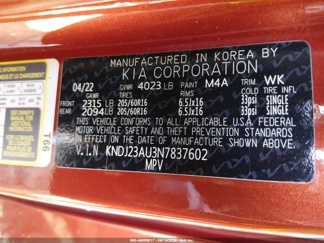 Продаж на аукціоні авто 2022 Kia Soul Lx, vin: KNDJ23AU3N7837602, номер лоту: 46099817